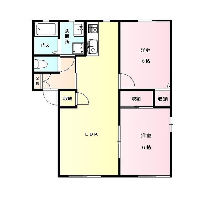 ハイツコスモス B(2LDK/1階)の間取り写真