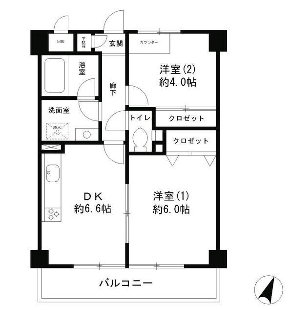 パークヒルズ鷺沼弐番館(2DK/2階)の間取り写真