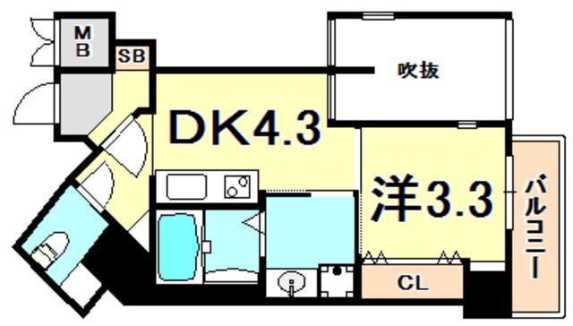 THE GRID北野坂(1DK/4階)の間取り写真