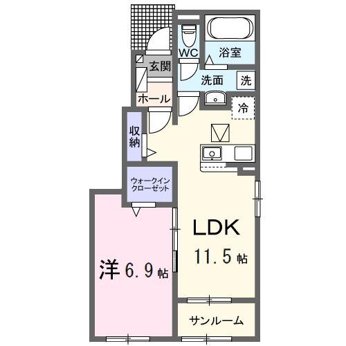 レザンヒル 上の原(1LDK/1階)の間取り写真