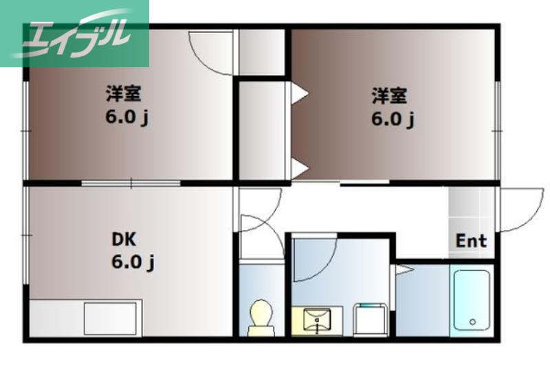 田口コーポII(2DK/1階)の間取り写真