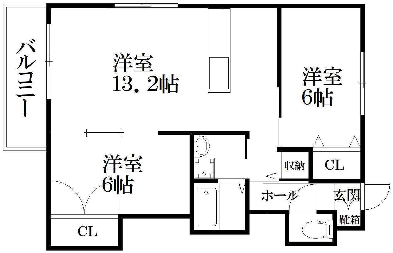 アドバンテイジ柚須東(2LDK/1階)の間取り写真