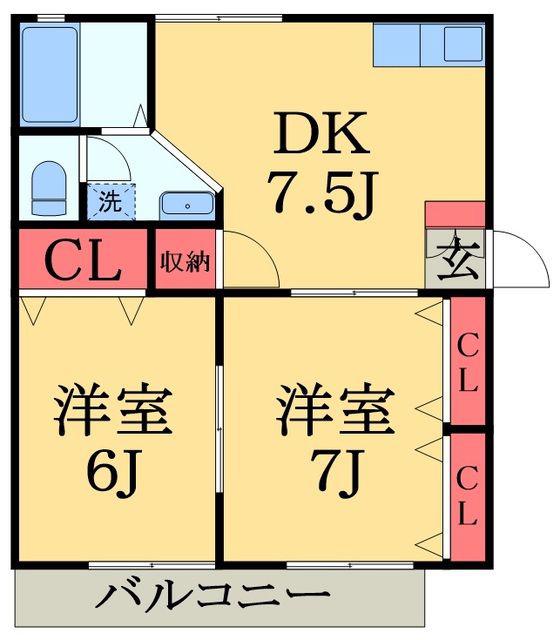 ヴェルメゾンおゆみ野E(2DK/2階)の間取り写真