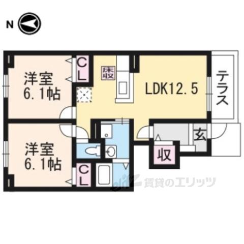 ジョイ アルミュール C(2LDK/1階)の間取り写真
