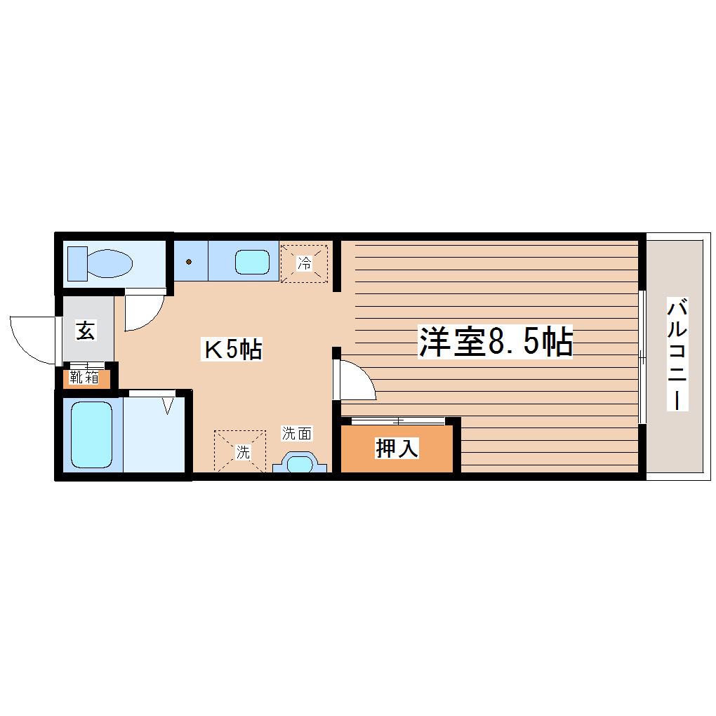 グランパルク旭ヶ丘(1K/2階)の間取り写真
