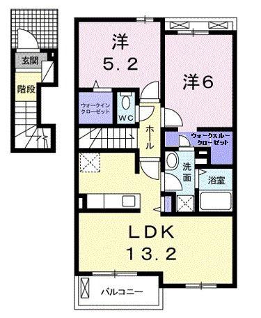 ブランドール 吉岡(2LDK/2階)の間取り写真