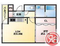 J-BRIGHT長居(1LDK/2階)の間取り写真