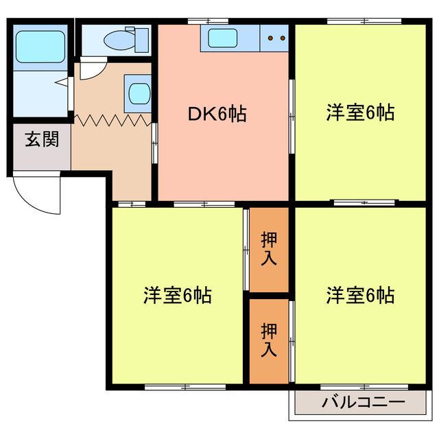 タウニー山田D(3DK/2階)の間取り写真