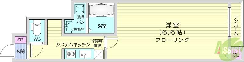コハル・ファミリアⅡ(1K/1階)の間取り写真