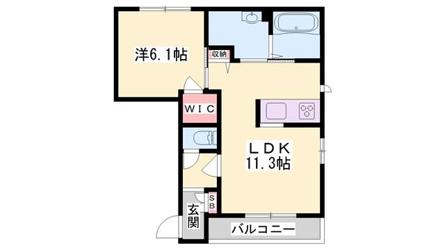 エクラシエ上中C棟(2LDK/1階)の間取り写真