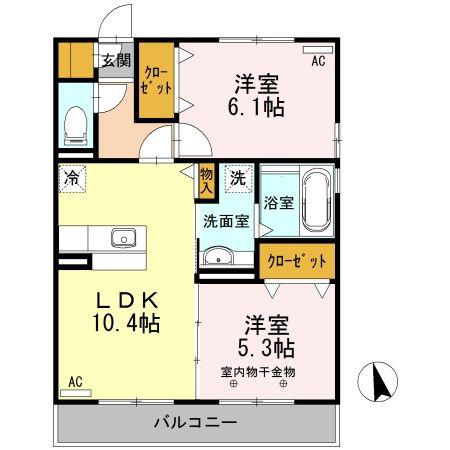 ヴィラ グレンディール(2LDK/2階)の間取り写真