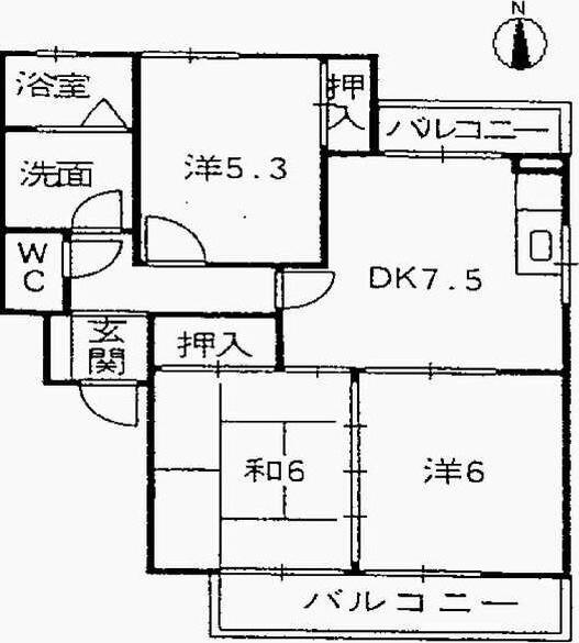 グリーンパーク藤塚(3DK/2階)の間取り写真