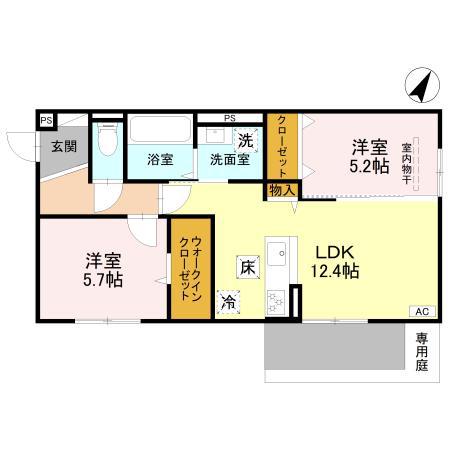 VALLE ALTA(2LDK/1階)の間取り写真