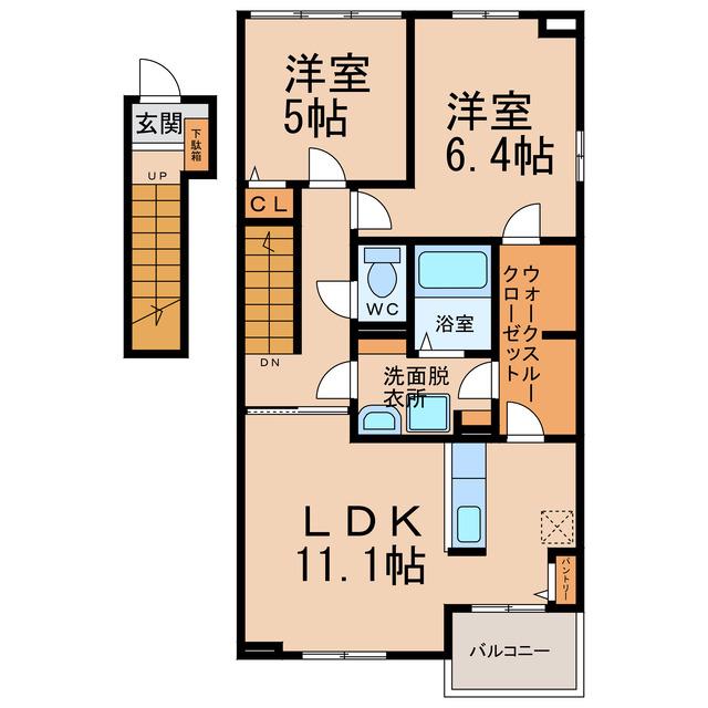 アンブラッセ A・B(2LDK/2階)の間取り写真