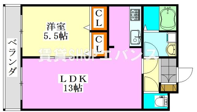 パークワンモア東船橋(1LDK/2階)の間取り写真