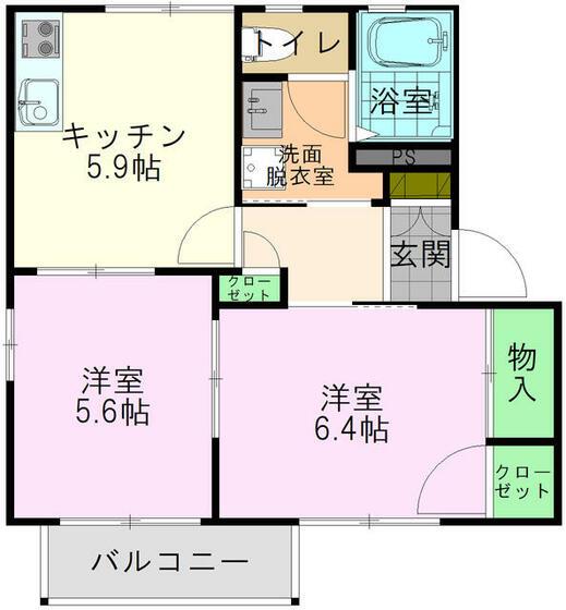 グリーンヒルズII(2K/2階)の間取り写真
