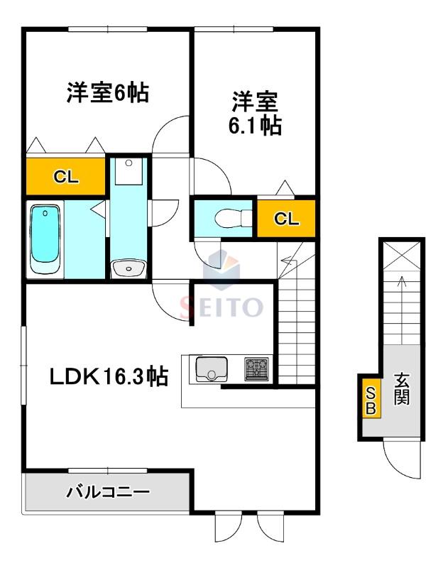 ロッヂえざかA(2LDK/2階)の間取り写真
