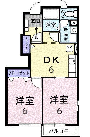 アルシオネA(2DK/1階)の間取り写真