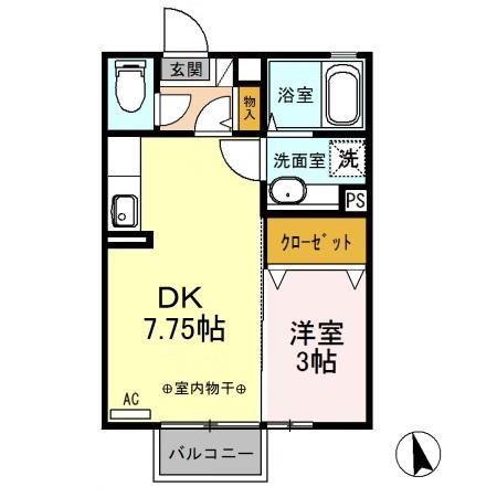 シンシア城東(1DK/2階)の間取り写真