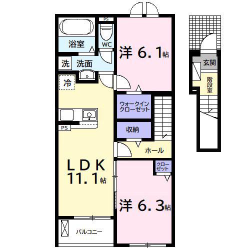 古市場アパート(2LDK/2階)の間取り写真