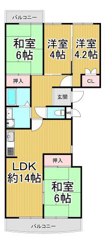 メゾン宝塚 1号棟(4LDK/4階)の間取り写真