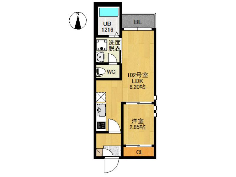 グランティック卸町(1LDK/1階)の間取り写真