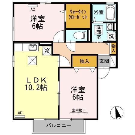 メルベーユM B棟(2LDK/1階)の間取り写真