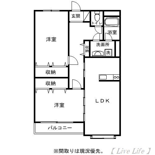 フェリオ(2LDK/3階)の間取り写真