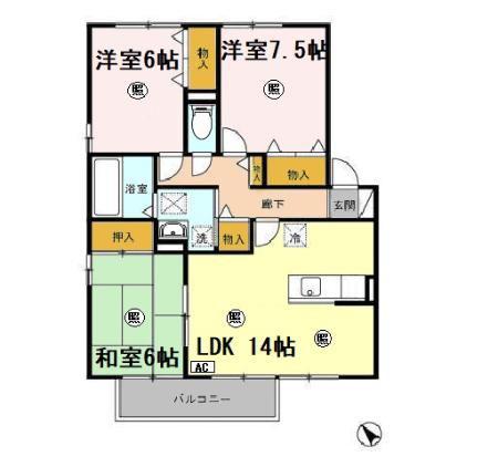 ハイツR(3LDK/2階)の間取り写真