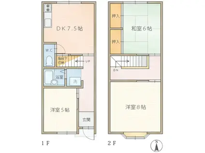 トラスト花月(3DK/1階)の間取り写真