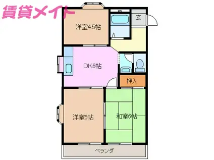 ロイヤルハイツ舞(3DK/2階)の間取り写真