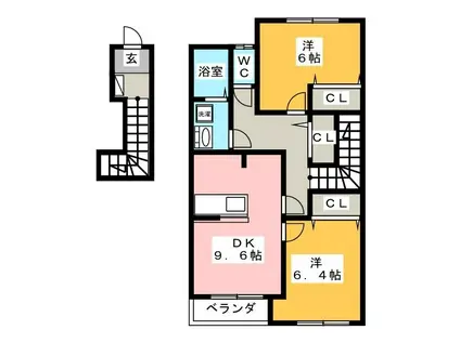 シャルフI(2DK/2階)の間取り写真