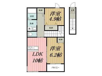 RITZ SOLIUS サウスWING(2LDK/2階)の間取り写真
