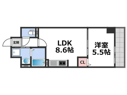 リアライズ今里南(1LDK/9階)の間取り写真
