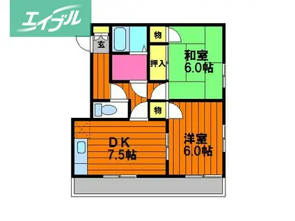 ガーデンハウス伊島町(2DK/1階)の間取り写真