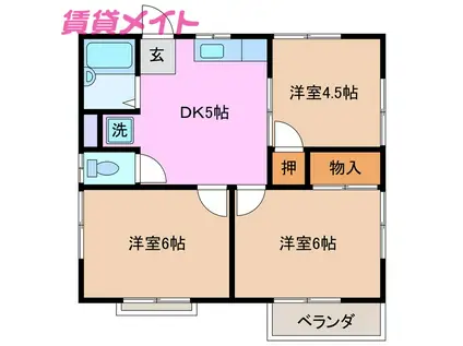 コーポのぞみ(3DK/2階)の間取り写真