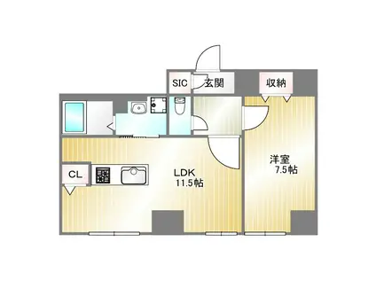 グルーブ神戸元町アリア(1LDK/3階)の間取り写真