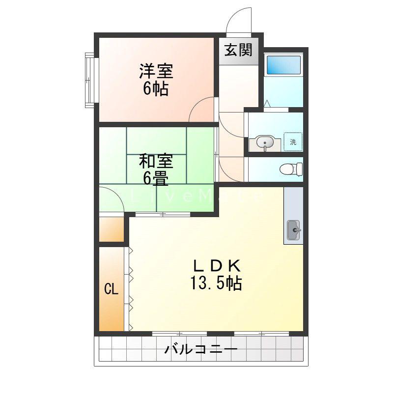 グランデージ明西(2LDK/4階)の間取り写真
