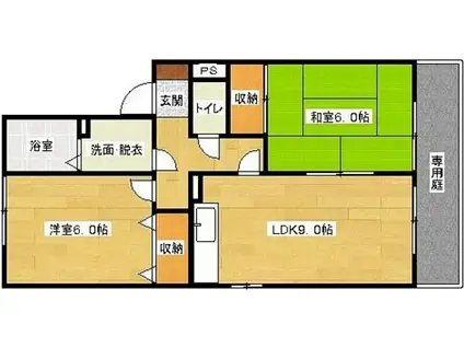 グリーンハイツ上安(2LDK/2階)の間取り写真