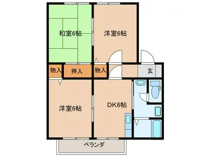 グッドハイツA棟(3DK/1階)の間取り写真