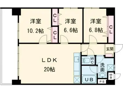 森塚第20マンション(3LDK/12階)の間取り写真