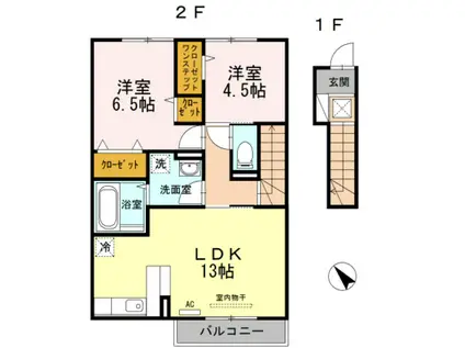 ダディハウス陣城III(2LDK/2階)の間取り写真