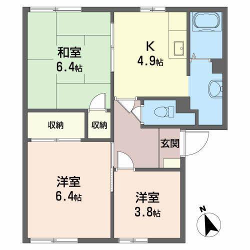 ハニーハイツA(3K/1階)の間取り写真