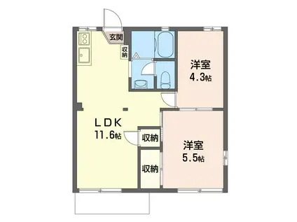 リブウェル六高E(2LDK/1階)の間取り写真