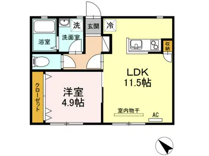 SDハイツ(1LDK/1階)の間取り写真