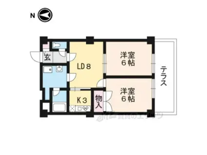 パインベルテ御陵(2LDK/1階)の間取り写真