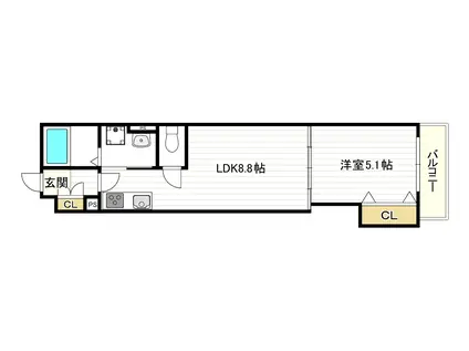 クリエオーレ長吉川辺(1LDK/3階)の間取り写真