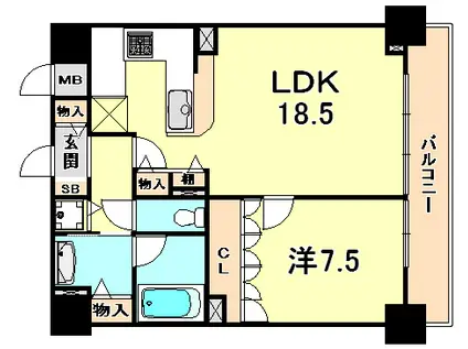 リーガル神戸下山手(1LDK/8階)の間取り写真