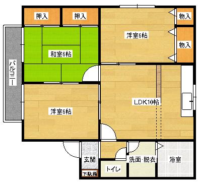 ハイカムール宮本II A(3LDK/2階)の間取り写真