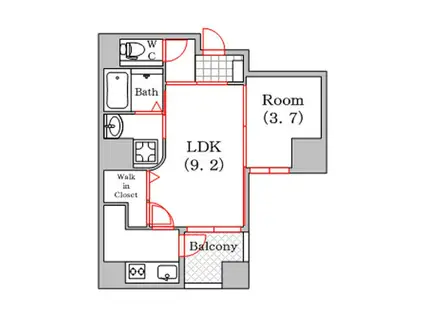 ケーフラッツ(1LDK/9階)の間取り写真